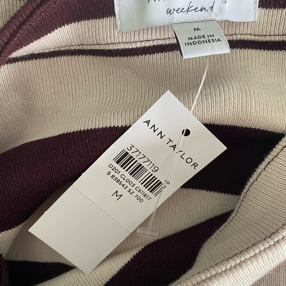 Ann Taylor Weekend Striped Ribbed button Top - Picture 6 of 12